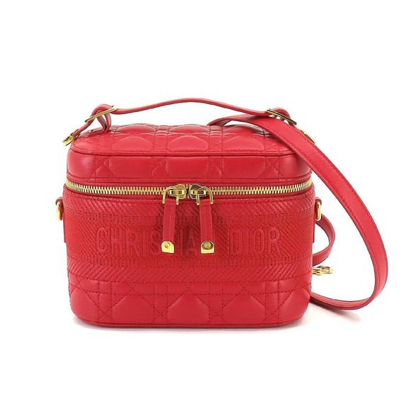 CHRISTIAN DIOR Handbags - Christian Dior DIORTRAVEL Small Vanity 2way Hand Shoulder Bag Leather Red S54...